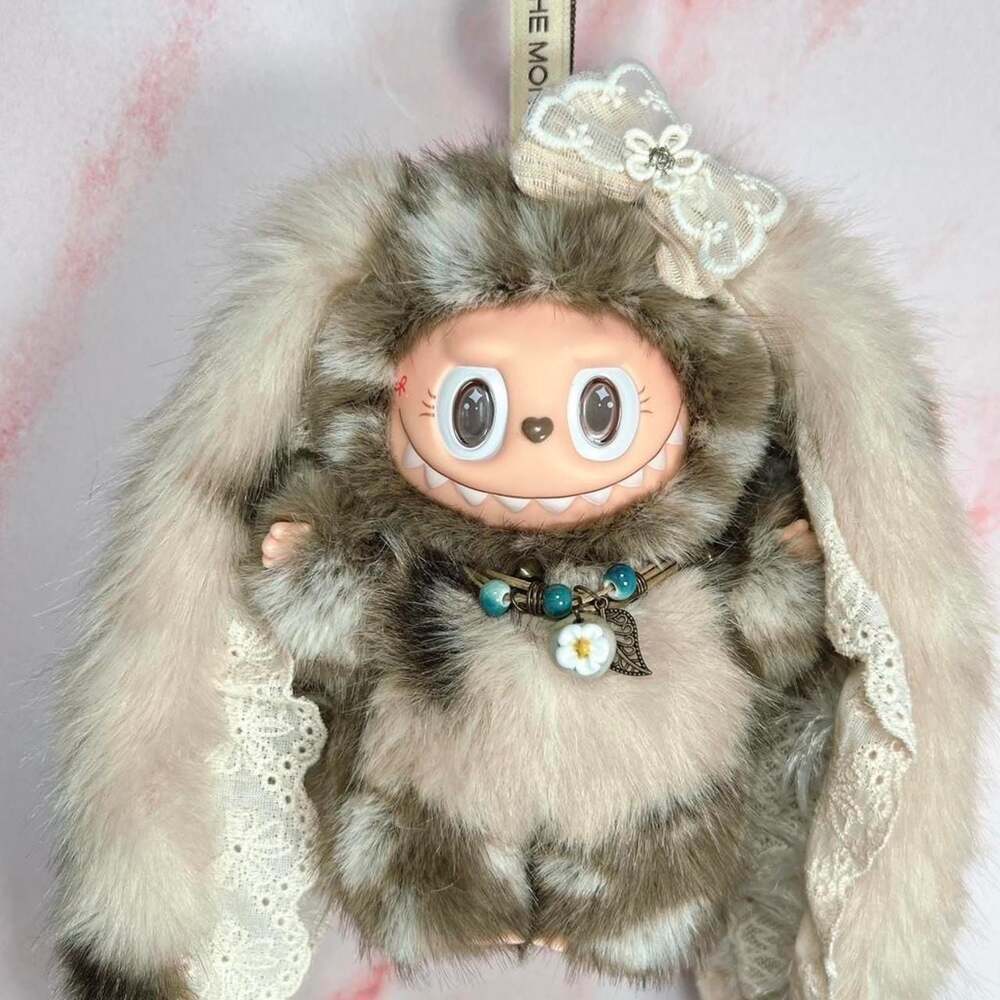 (63)Handmade Labubu Inspired Fawn Bunny Plush Keychain - Custom Lace
